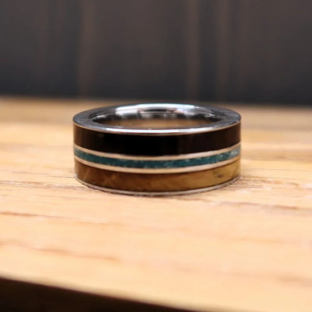 Manly Bands Cobalt Turq Man's Ring Browns and Turquois Size 7.5 - Picture 6 of 6